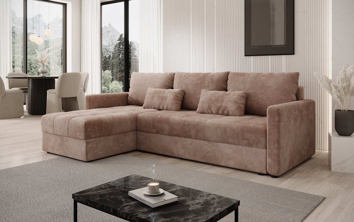 Designersofas Roma aus Cord mat Schloof- a Klappfunktioun