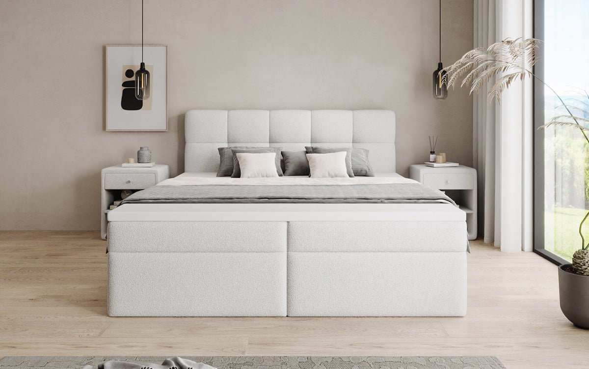 Boxspringbett Cozy II in Teddy Bouclé mit Stauraum
