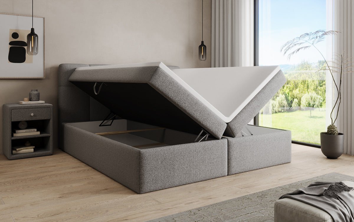 Boxspringbett Cozy II in Teddy Bouclé mit Stauraum