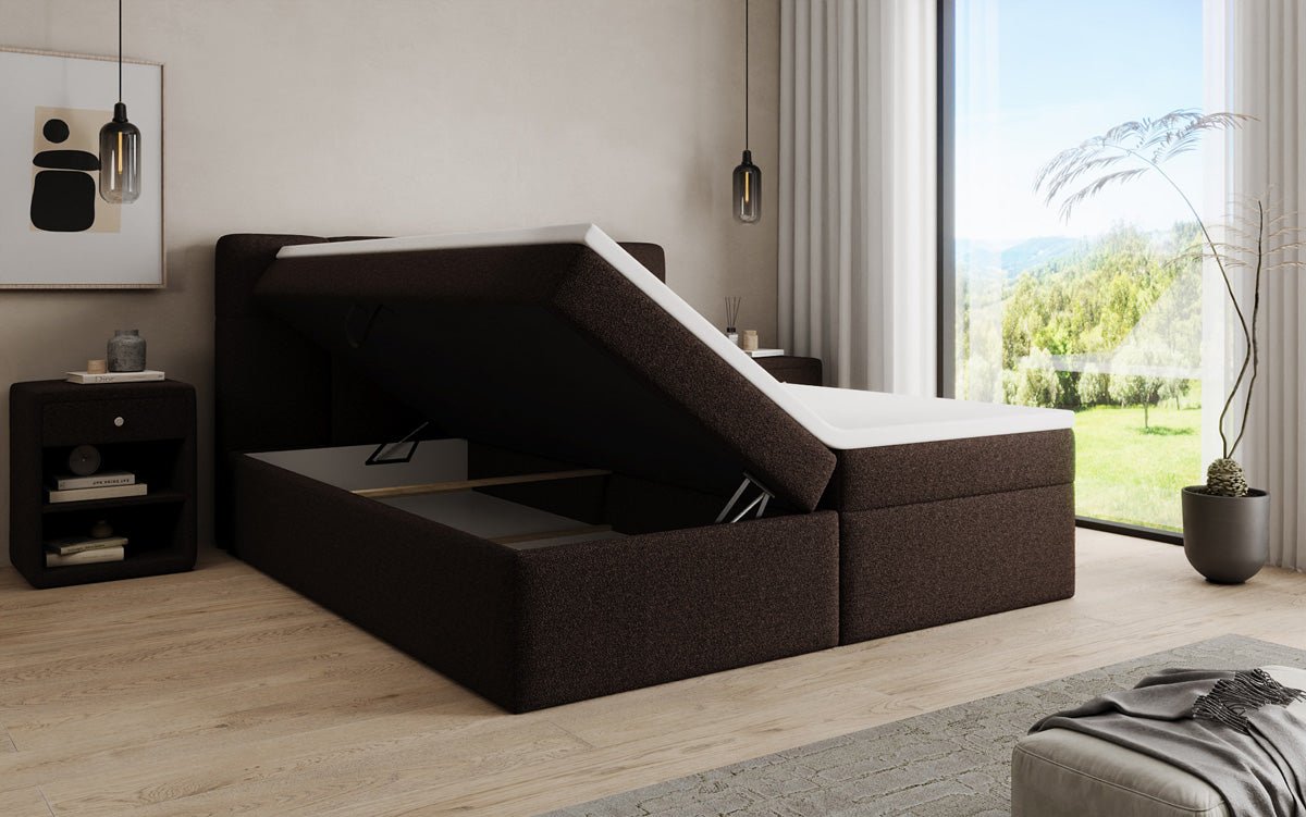 Boxspringbett Cozy II in Teddy Bouclé mit Stauraum