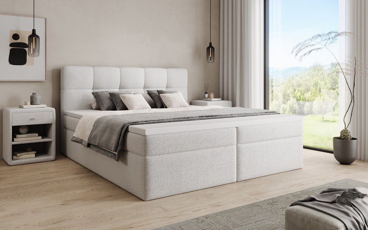 Boxspringbett Cozy II in Teddy Bouclé mit Stauraum