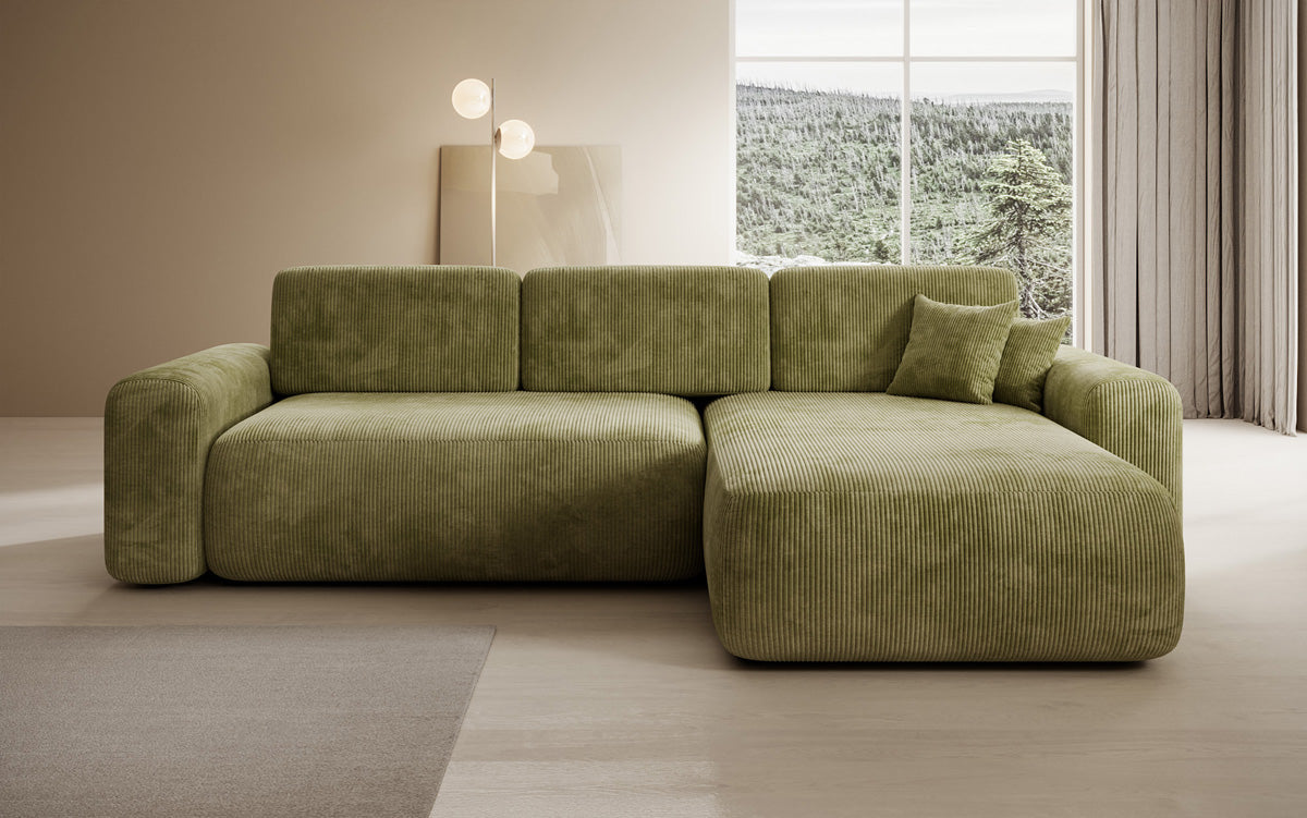 Designer Ecksofa Lola mit Schlaf- und Klappfunktion in Cord