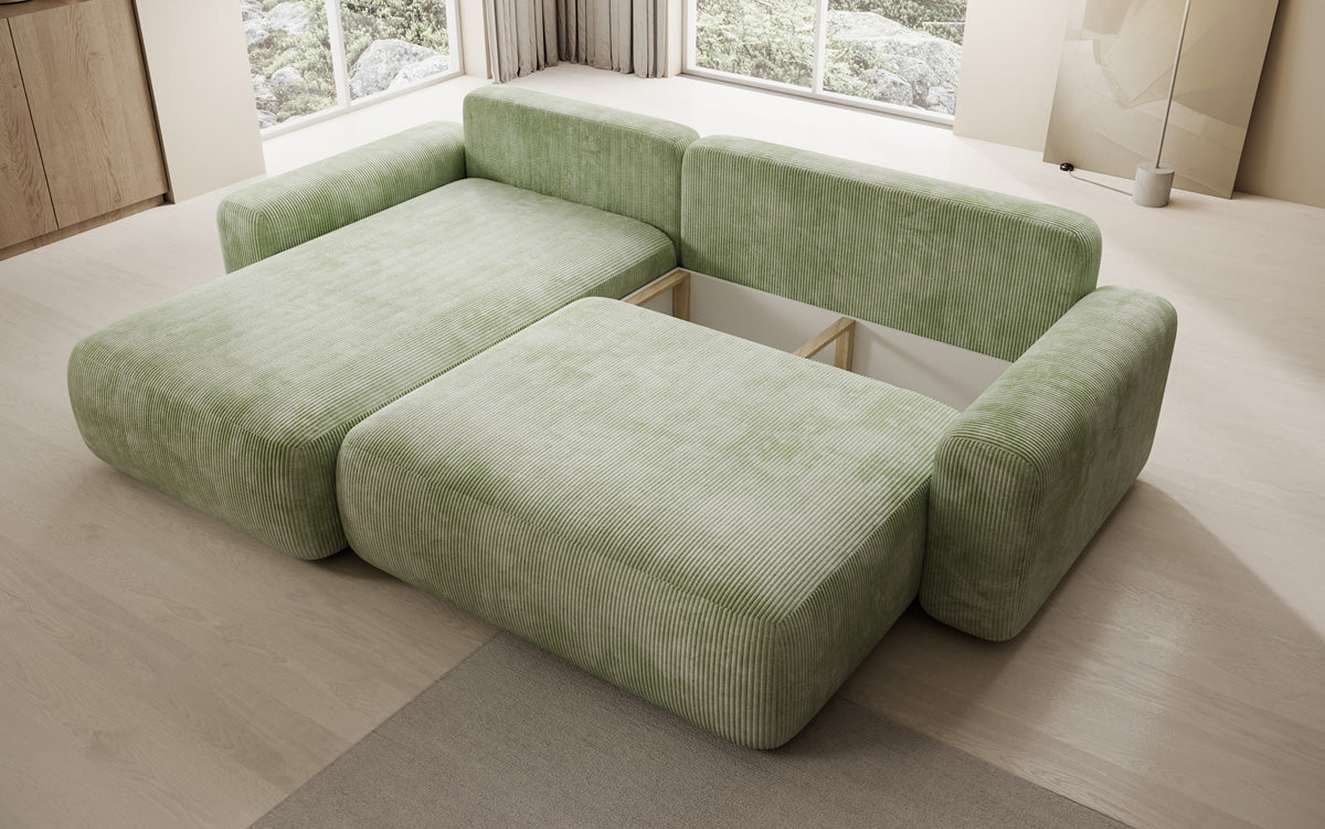 Designer Ecksofa Lola mit Schlaf- und Klappfunktion in Cord