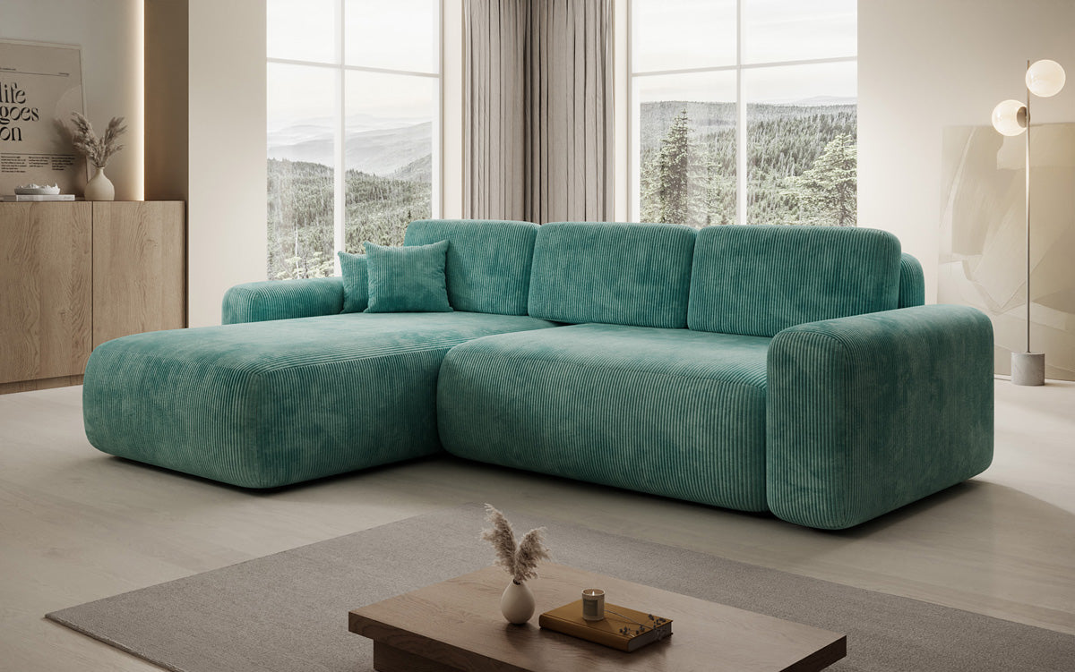 Designer Ecksofa Lola mit Schlaf- und Klappfunktion in Cord