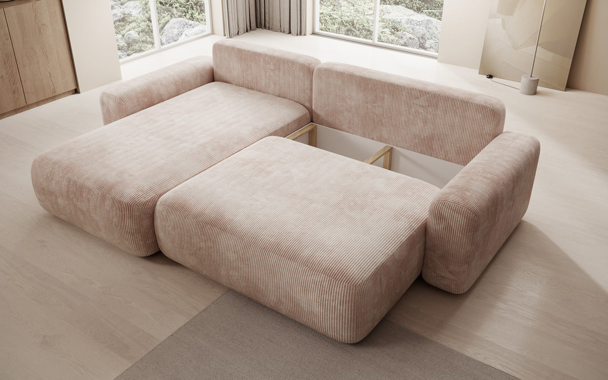 Designer Ecksofa Lola mit Schlaf- und Klappfunktion in Cord