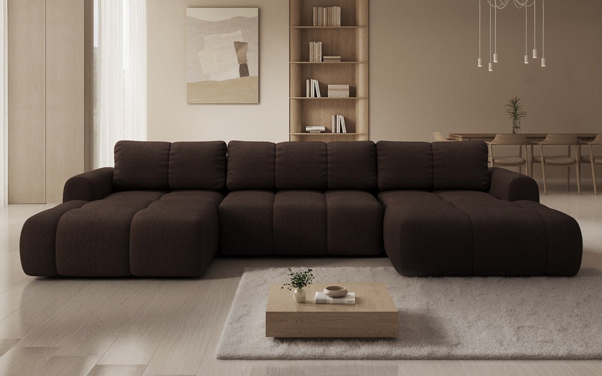 Designer Sofa Analfi U mit Schlaf- und Klappfunktion in Bouclé