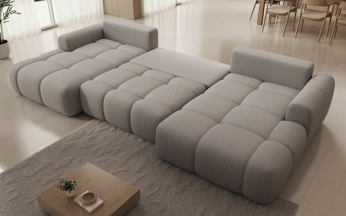 Designer Sofa Analfi U mit Schlaf- und Klappfunktion in Bouclé