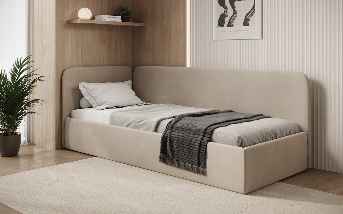 Designer-Polsterbett/Gaaschtbett/Sofa Cleo mat Stauraum