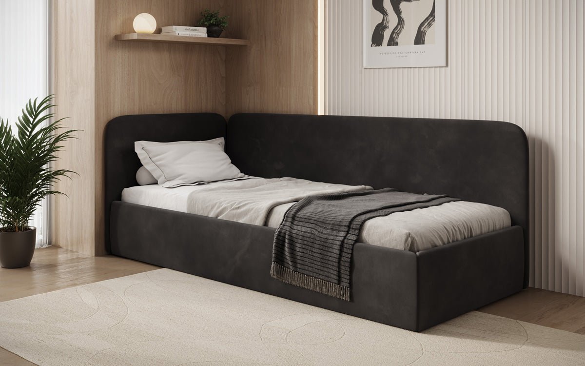 Designer-Polsterbett/Gaaschtbett/Sofa Cleo mat Stauraum