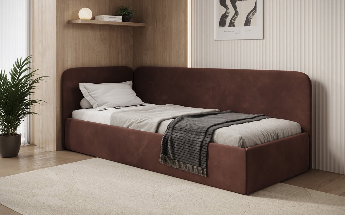 Designer-Polsterbett/Gaaschtbett/Sofa Cleo mat Stauraum