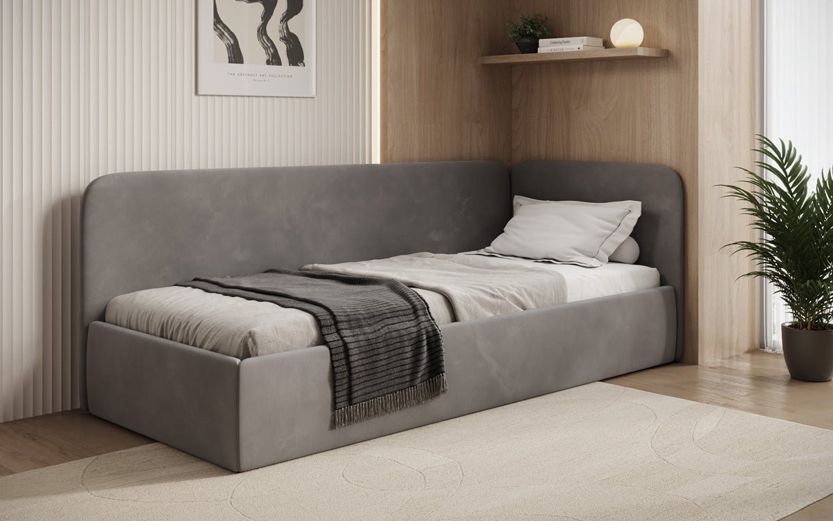 Designer-Polsterbett/Gaaschtbett/Sofa Cleo mat Stauraum