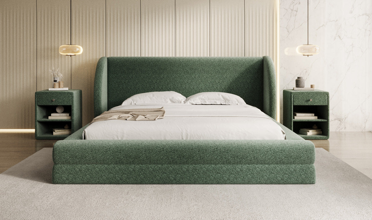 Designer-Polsterbett Liv aus Strukturstoff mat Stauraum