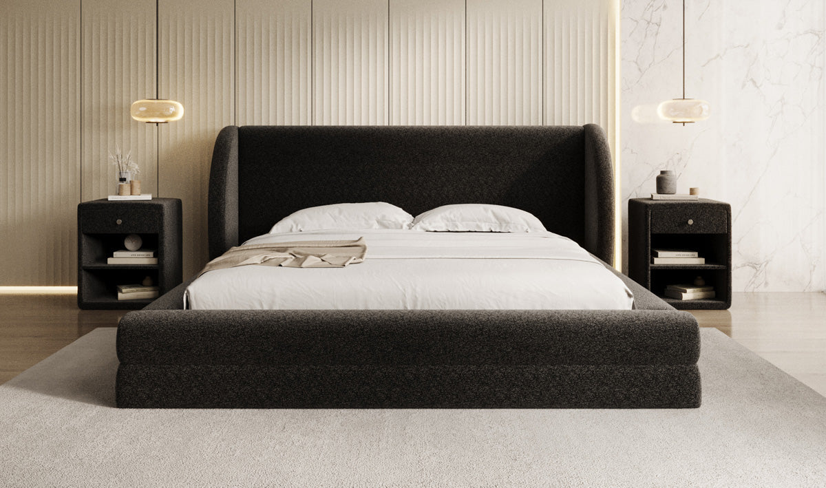 Designer-Polsterbett Liv aus Strukturstoff mat Stauraum