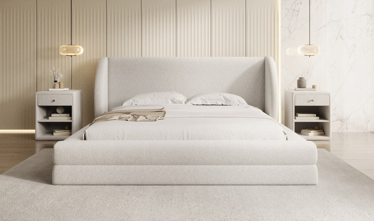 Designer-Polsterbett Liv aus Strukturstoff mat Stauraum