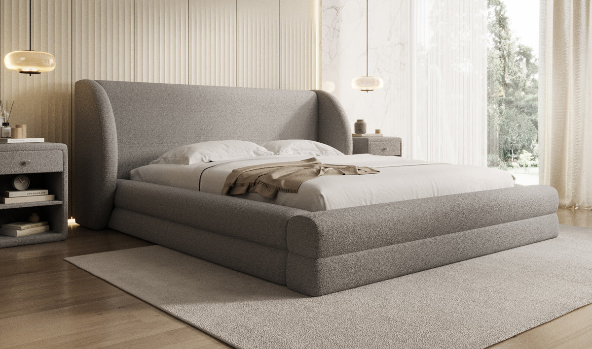 Designer Polsterbett Liv in Teddy Bouclé mit Stauraum