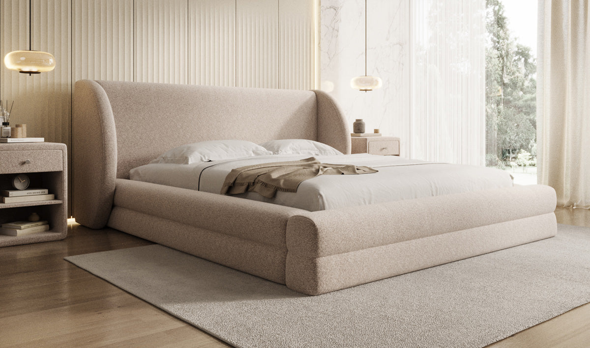 Designer-Polsterbett Liv aus Strukturstoff mat Stauraum