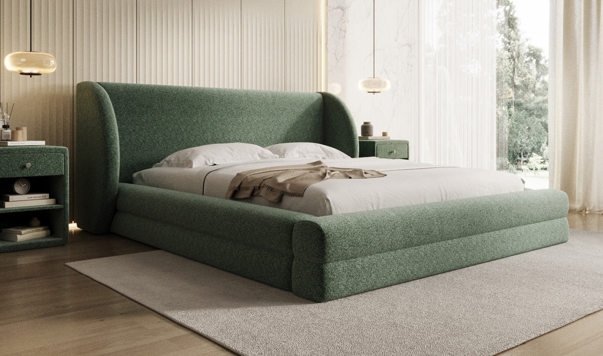 Designer-Polsterbett Liv aus Strukturstoff mat Stauraum