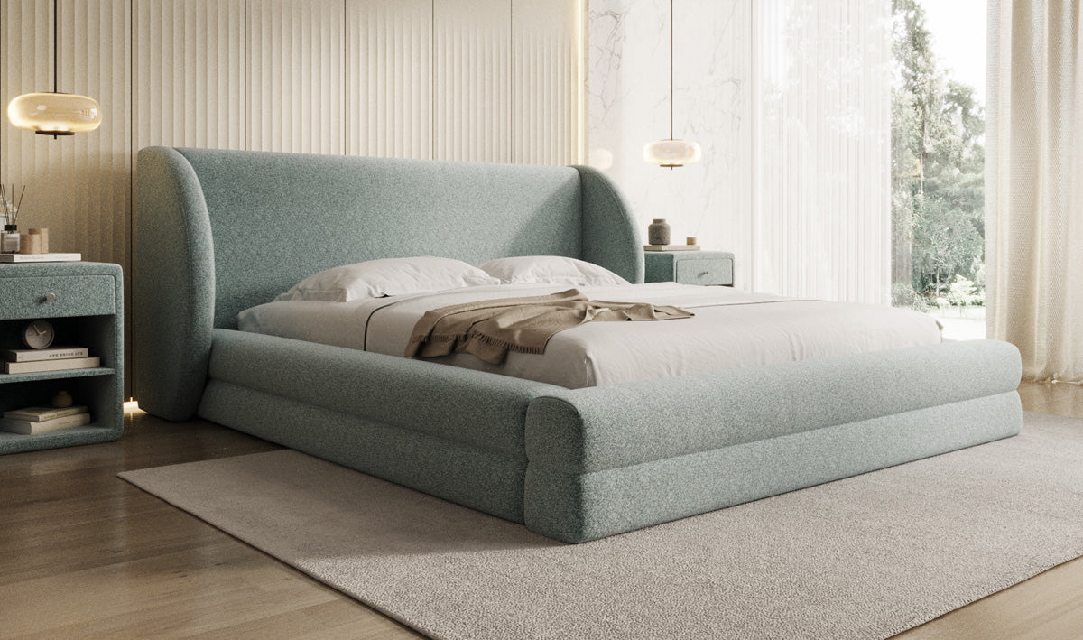 Designer-Polsterbett Liv aus Strukturstoff mat Stauraum