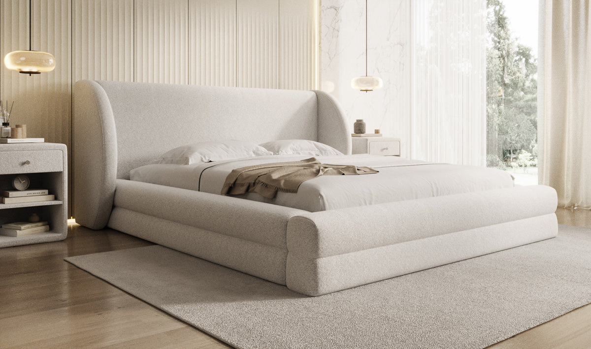 Designer-Polsterbett Liv aus Strukturstoff mat Stauraum