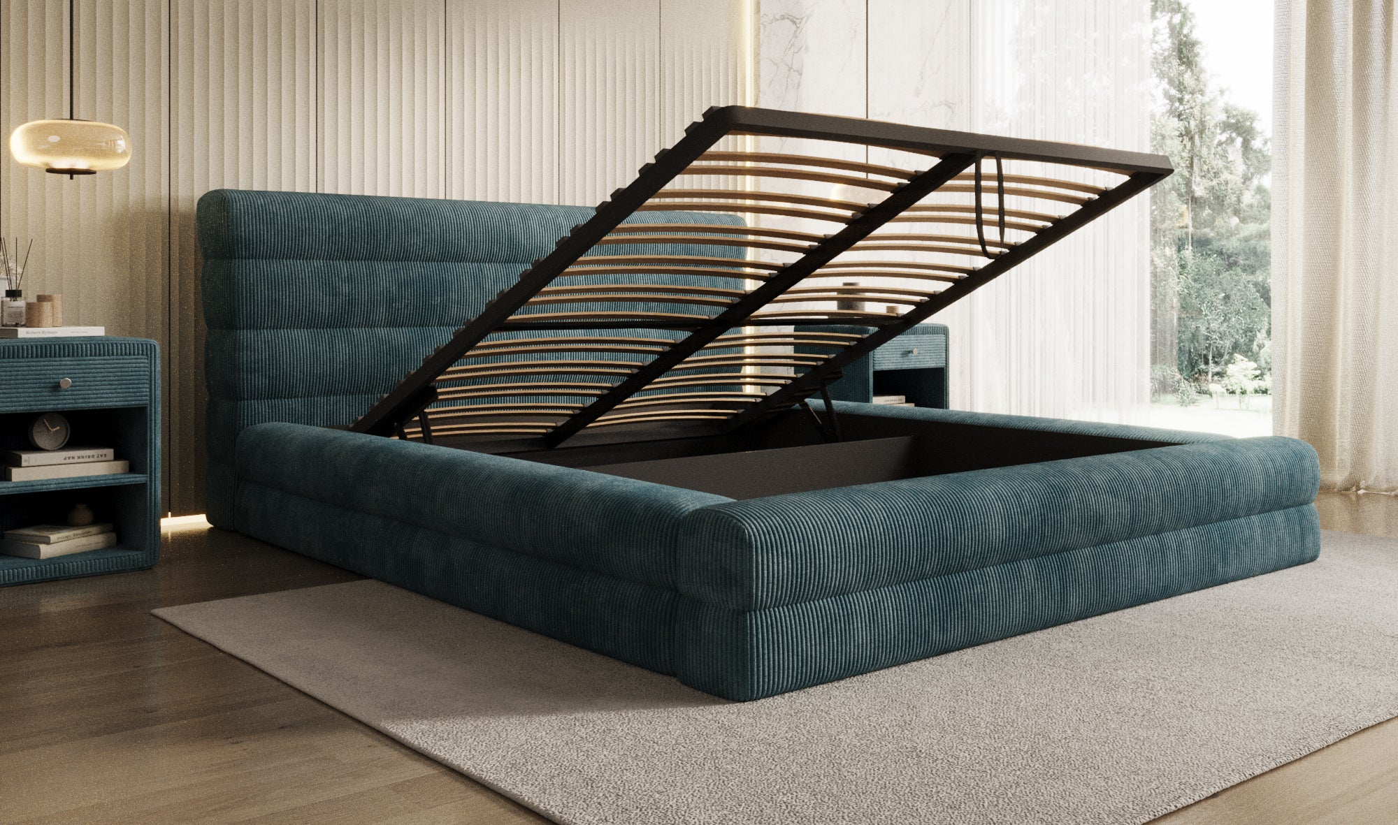 Designer Polsterbett Maren Cord mit Stauraum