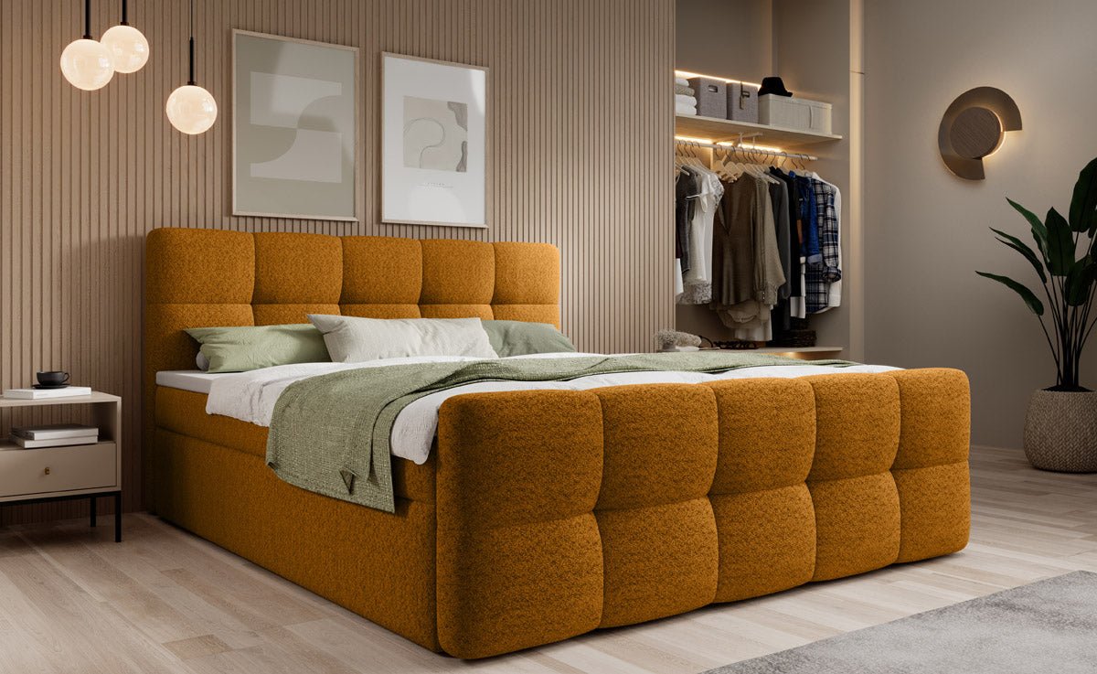 Boxspringbett Cozy Bouclé mat Stauraum