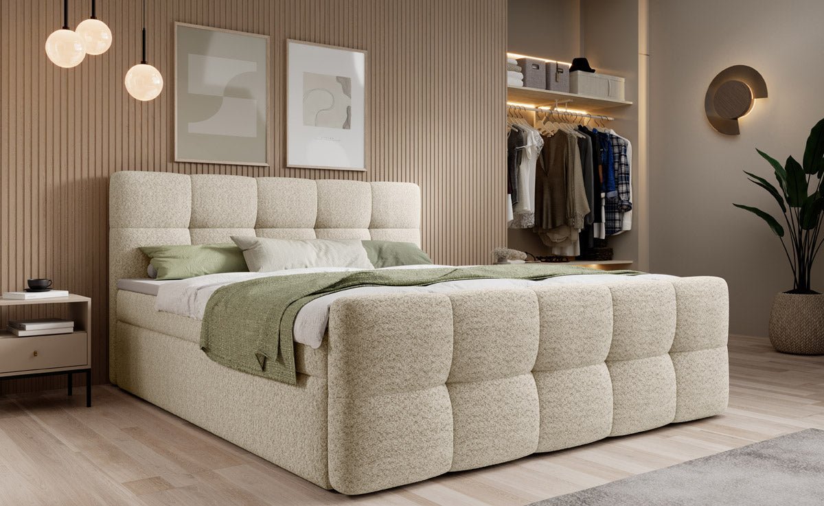 Boxspringbett Cozy Bouclé mat Stauraum