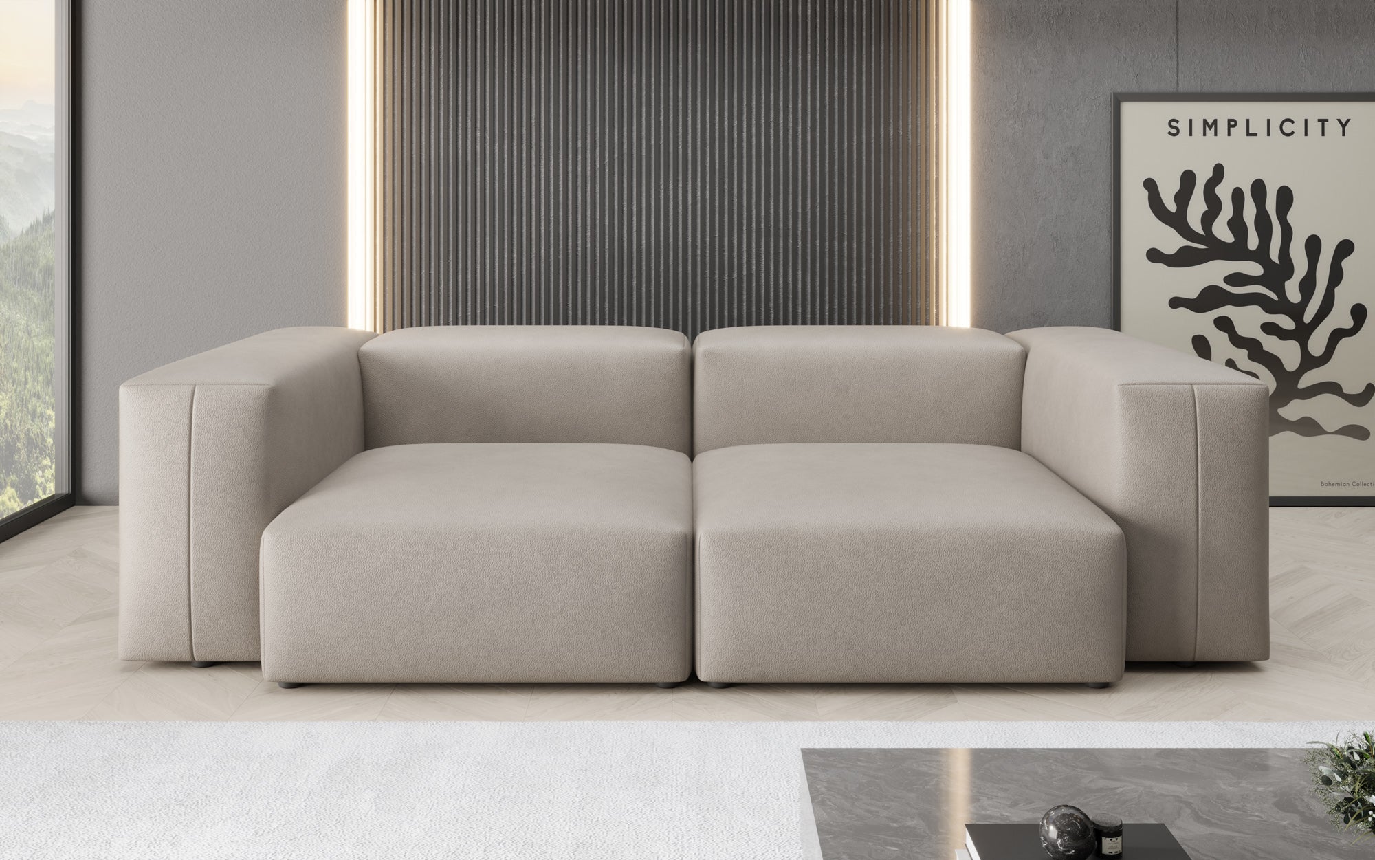 Designer 2 Sëtz Sofa Snug a Echtleder