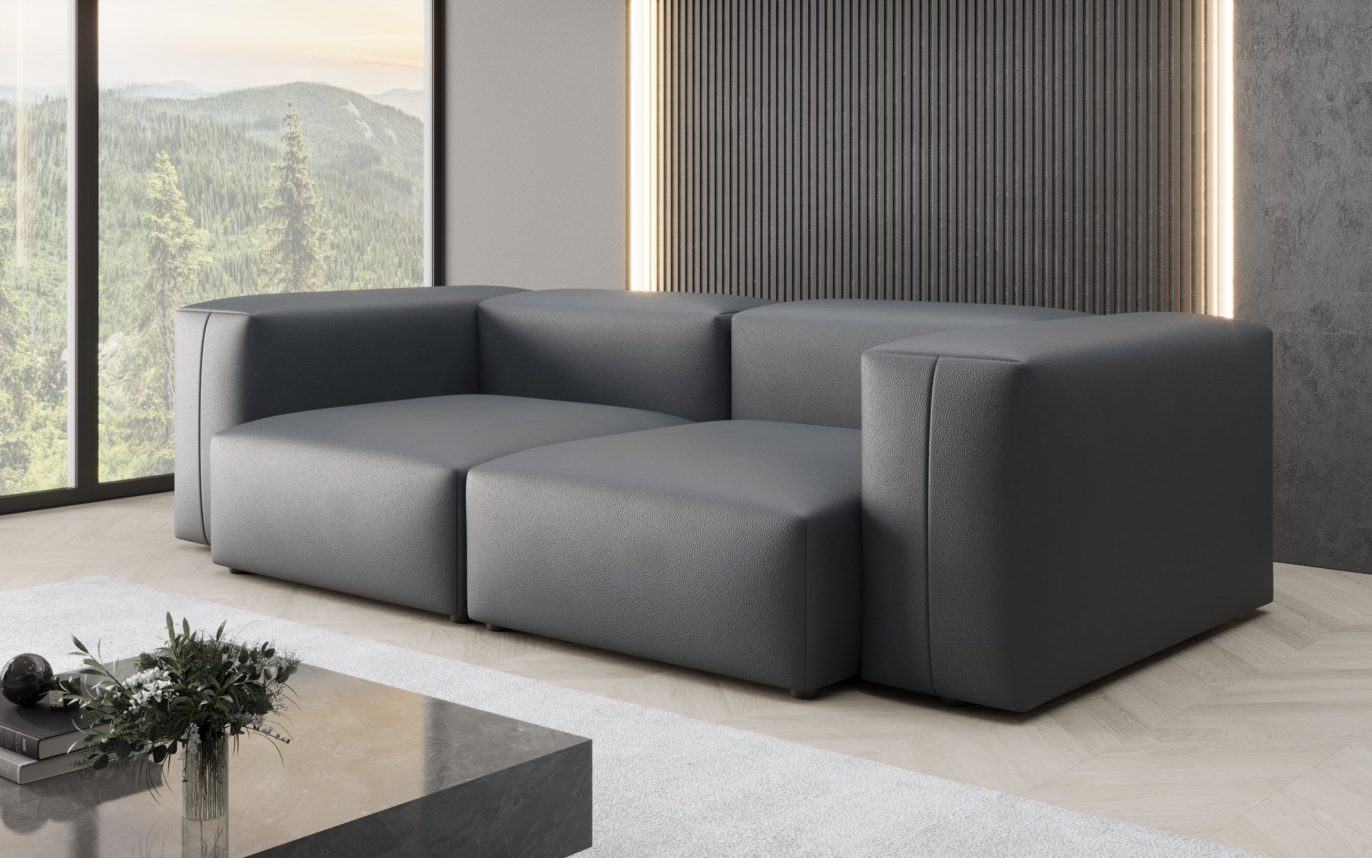 Designer 2 Sëtz Sofa Snug a Echtleder
