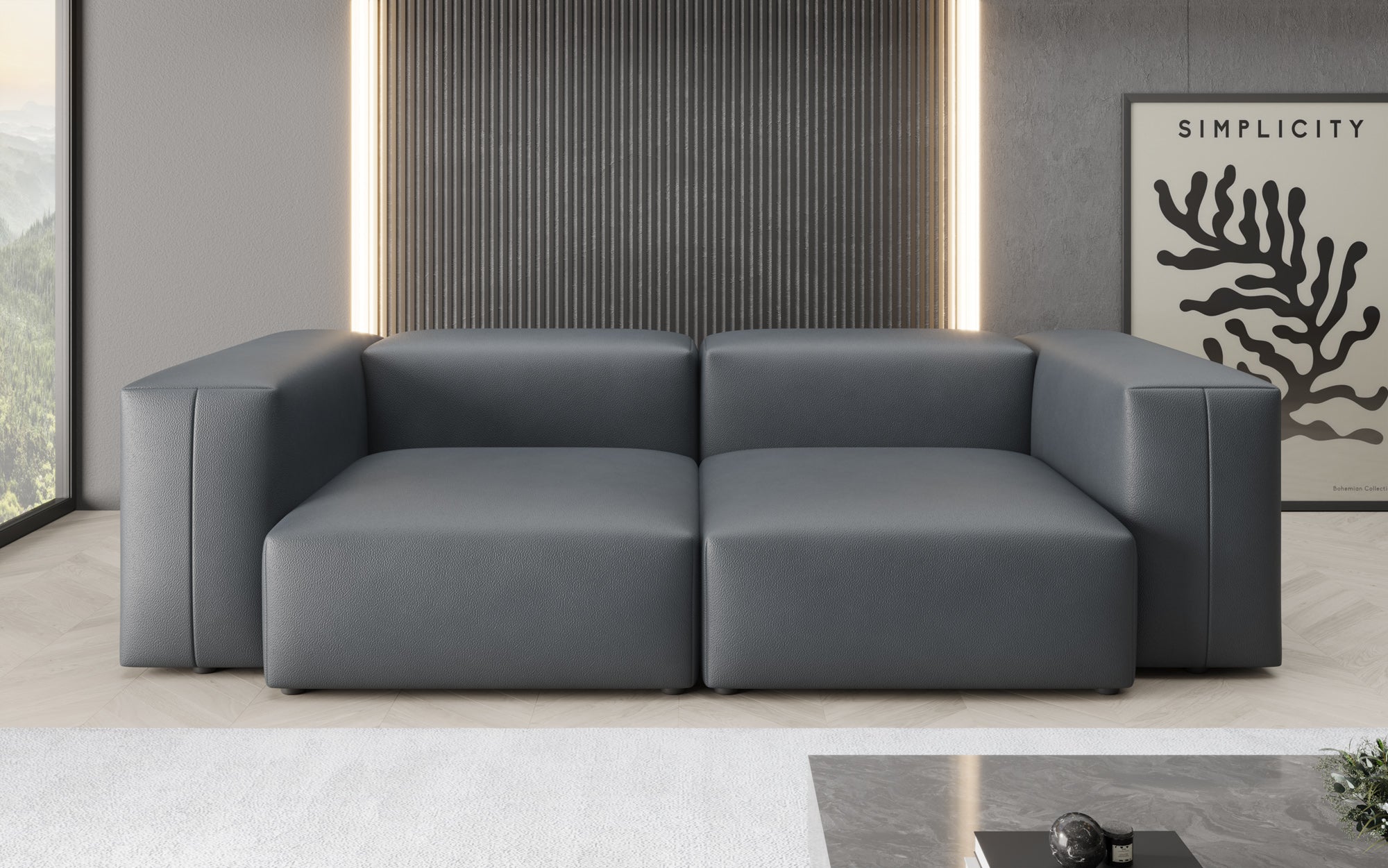 Designer 2 Sëtz Sofa Snug a Echtleder