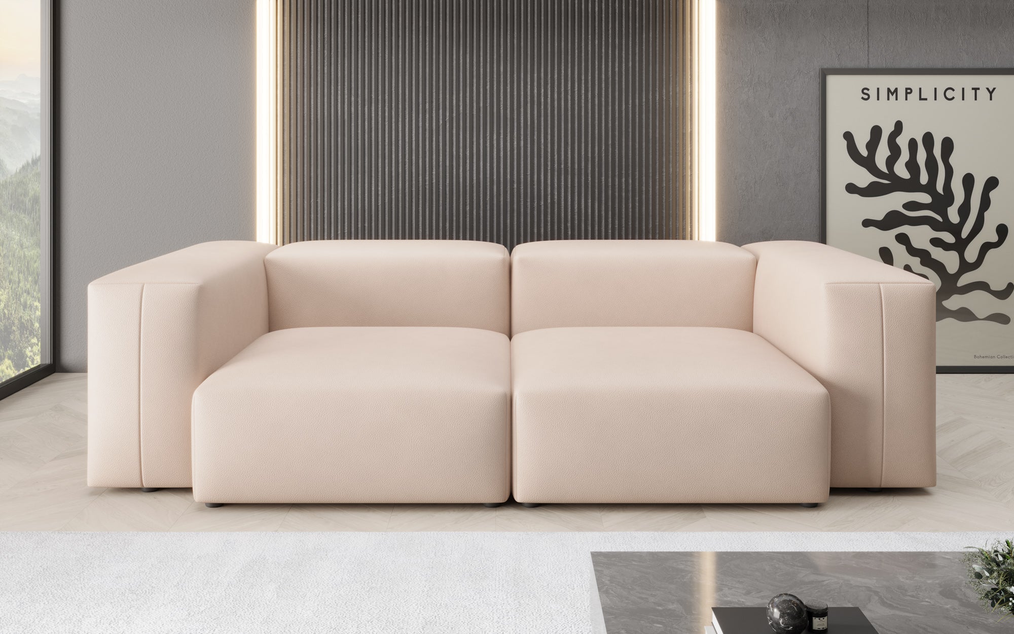 Designer 2 Sëtz Sofa Snug a Echtleder