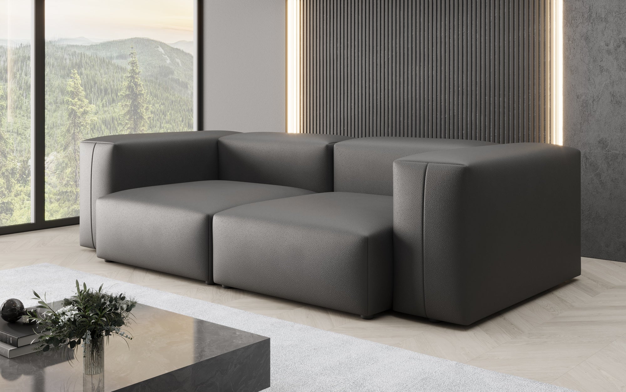 Designer 2 Sëtz Sofa Snug a Echtleder