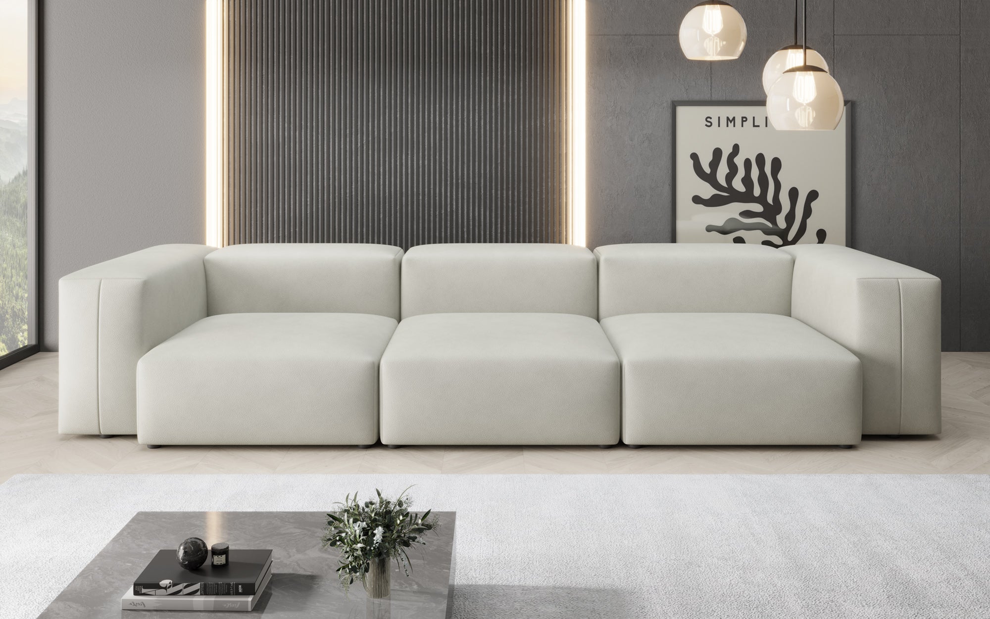 Designer 3-Sëtz Sofa Snug a Echtläder