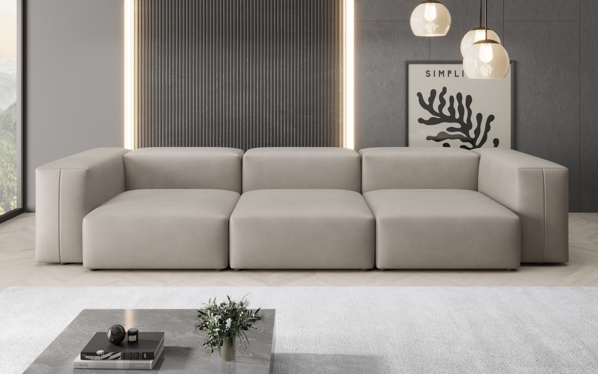 Designer 3-Sëtz Sofa Snug a Echtläder