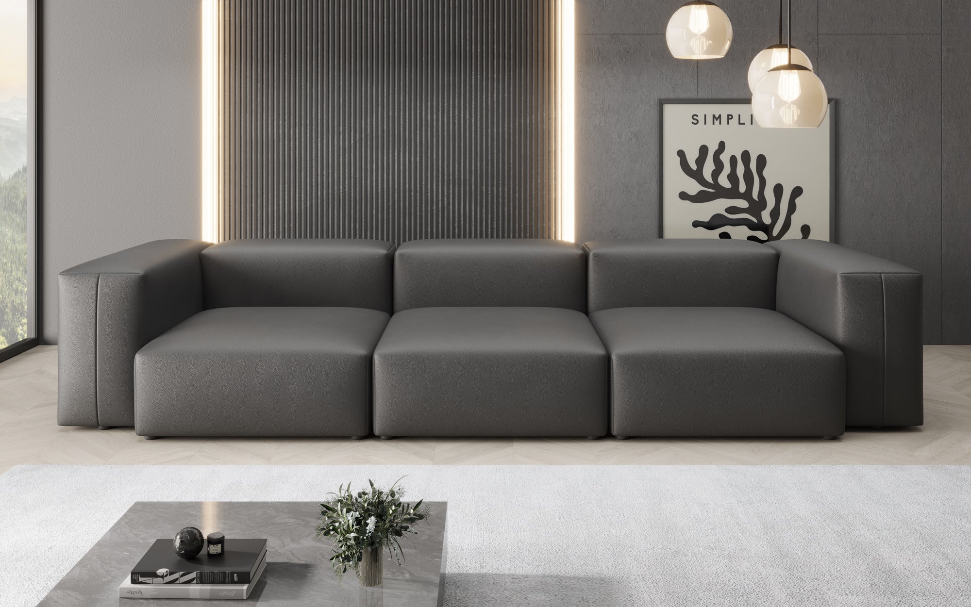 Designer 3-Sëtz Sofa Snug a Echtläder