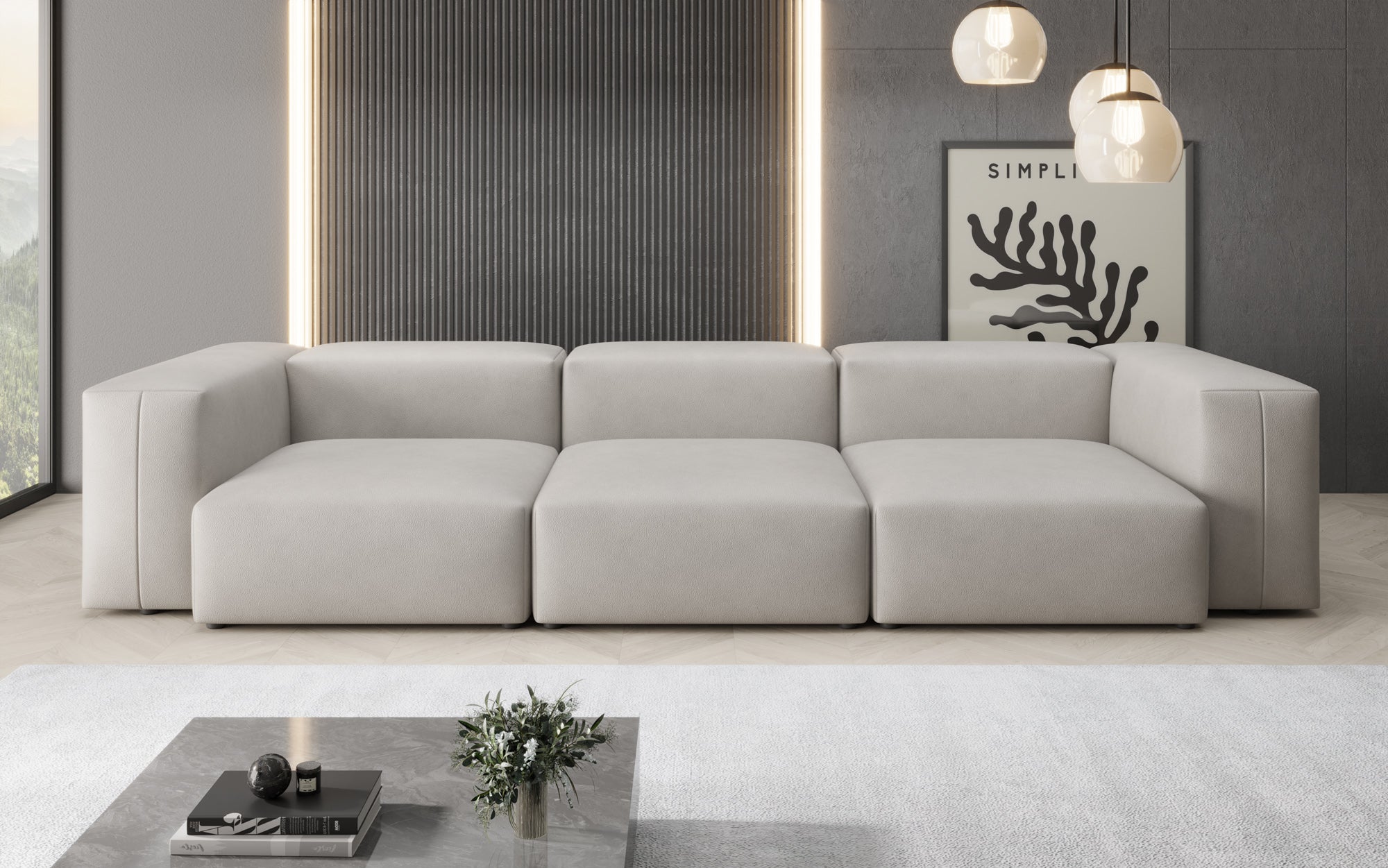 Designer 3-Sëtz Sofa Snug a Echtläder