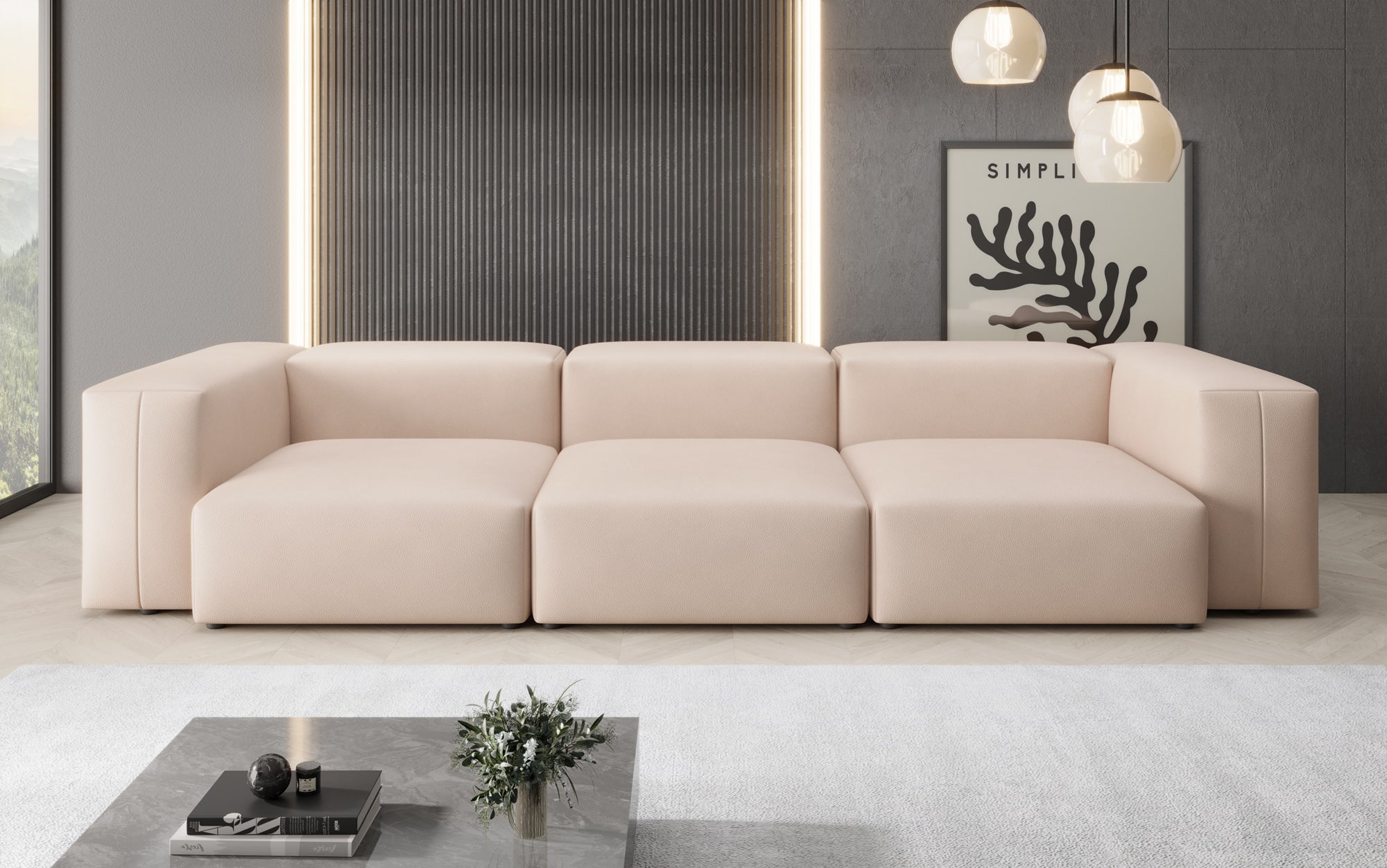Designer 3-Sëtz Sofa Snug a Echtläder