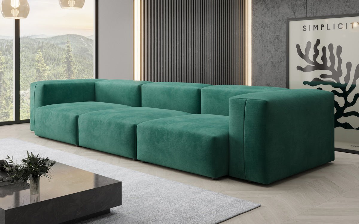 Designer 3-Sëtz Sofa Snug aus Samt
