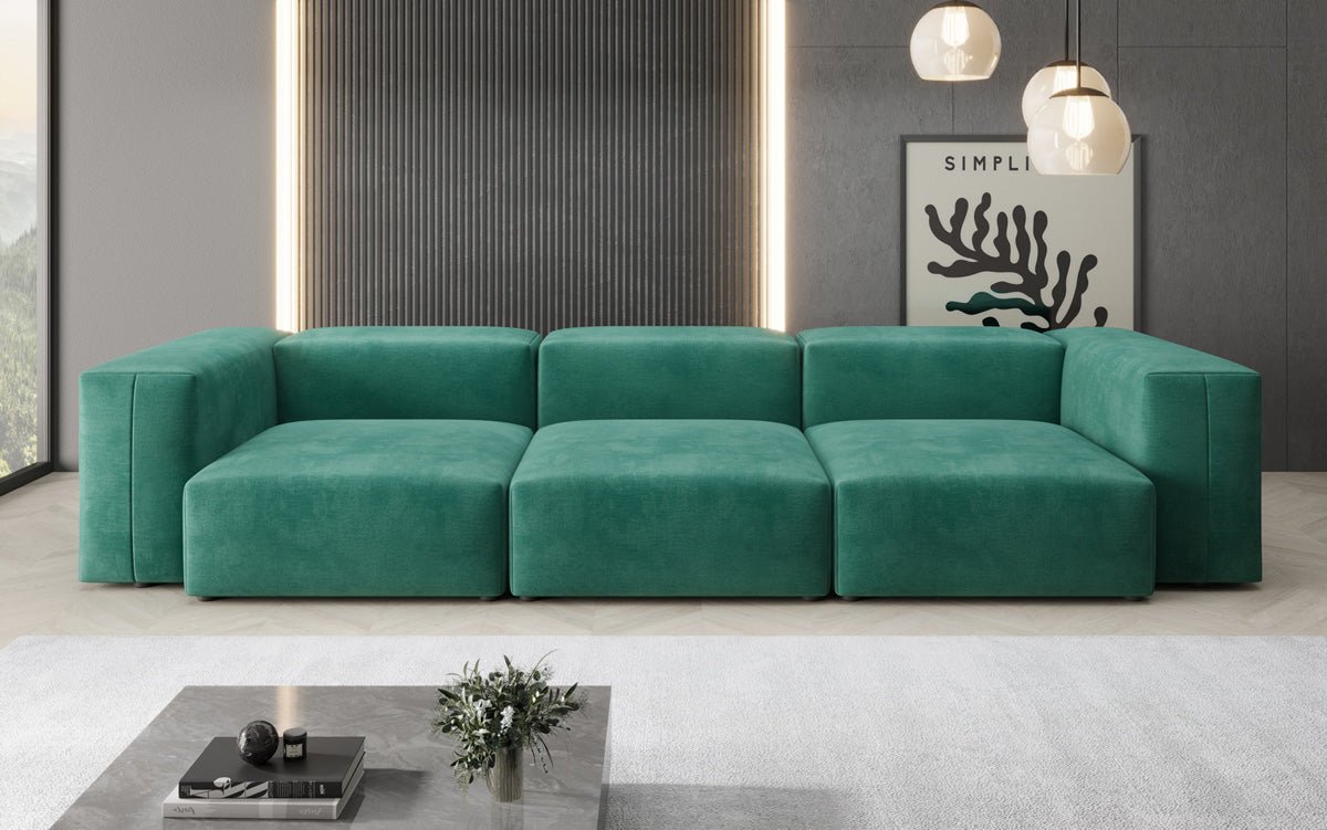 Designer 3-Sëtz Sofa Snug aus Samt
