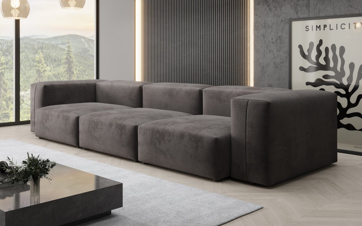 Designer 3-Sëtz Sofa Snug aus Samt