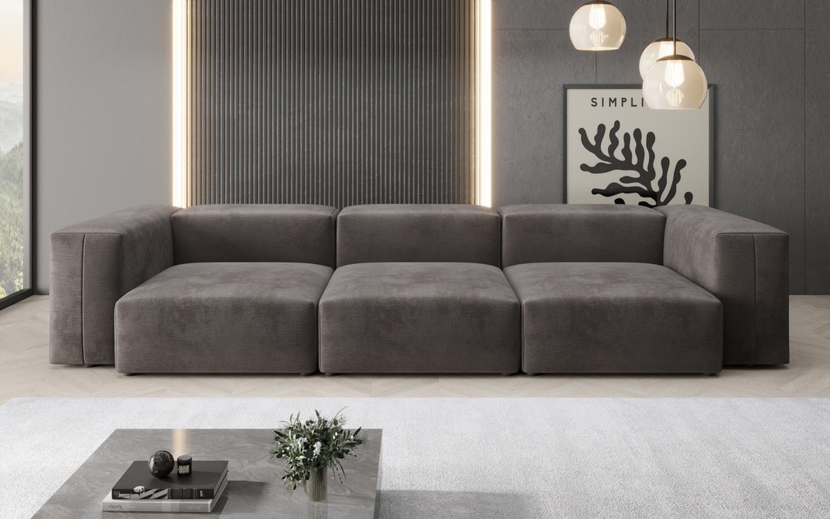 Designer 3-Sëtz Sofa Snug aus Samt