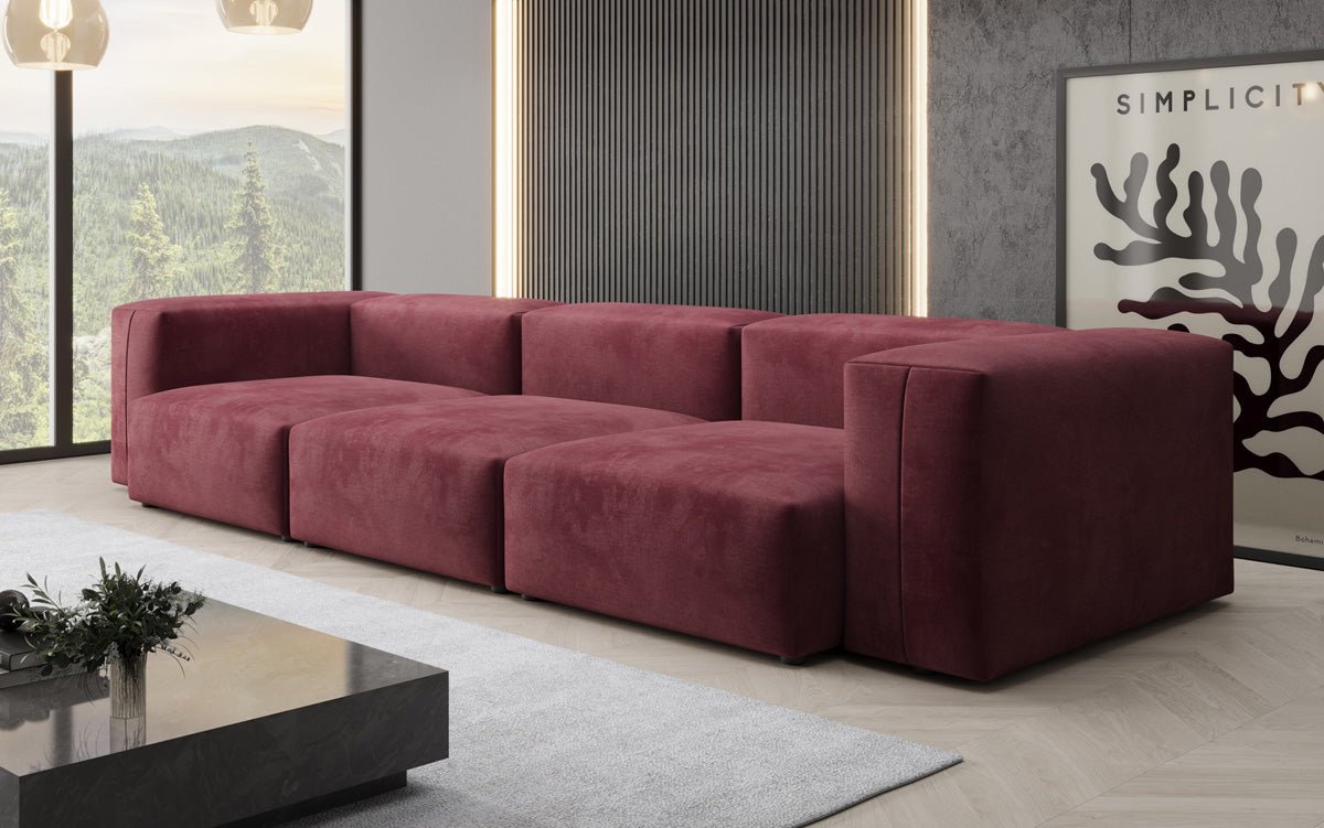 Designer 3-Sëtz Sofa Snug aus Samt