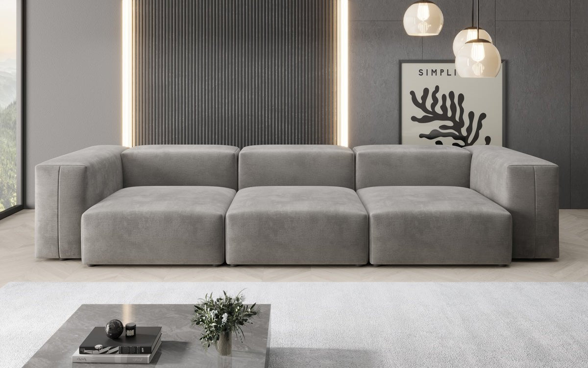 Designer 3-Sëtz Sofa Snug aus Samt