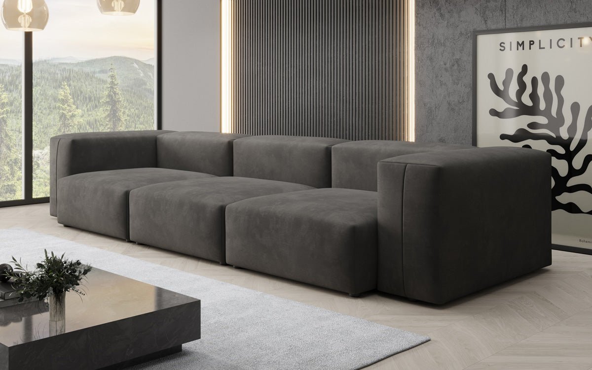 Designer 3-Sëtz Sofa Snug aus Samt