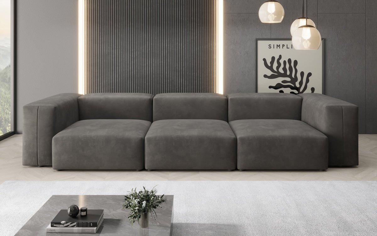 Designer 3-Sëtz Sofa Snug aus Samt