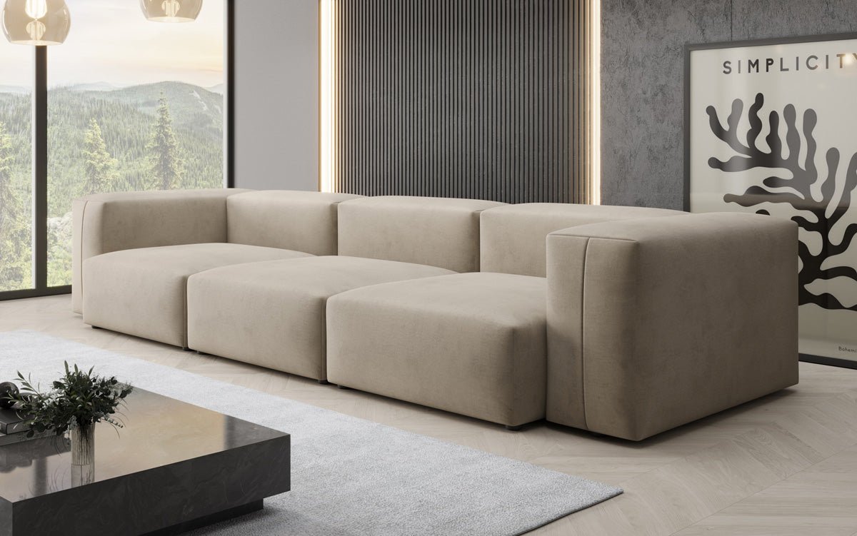 Designer 3-Sëtz Sofa Snug aus Samt