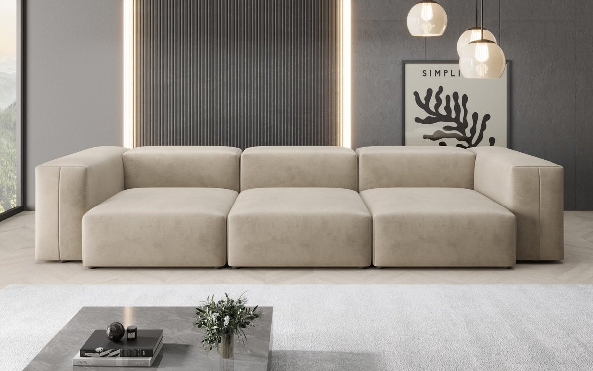 Designer 3-Sëtz Sofa Snug aus Samt
