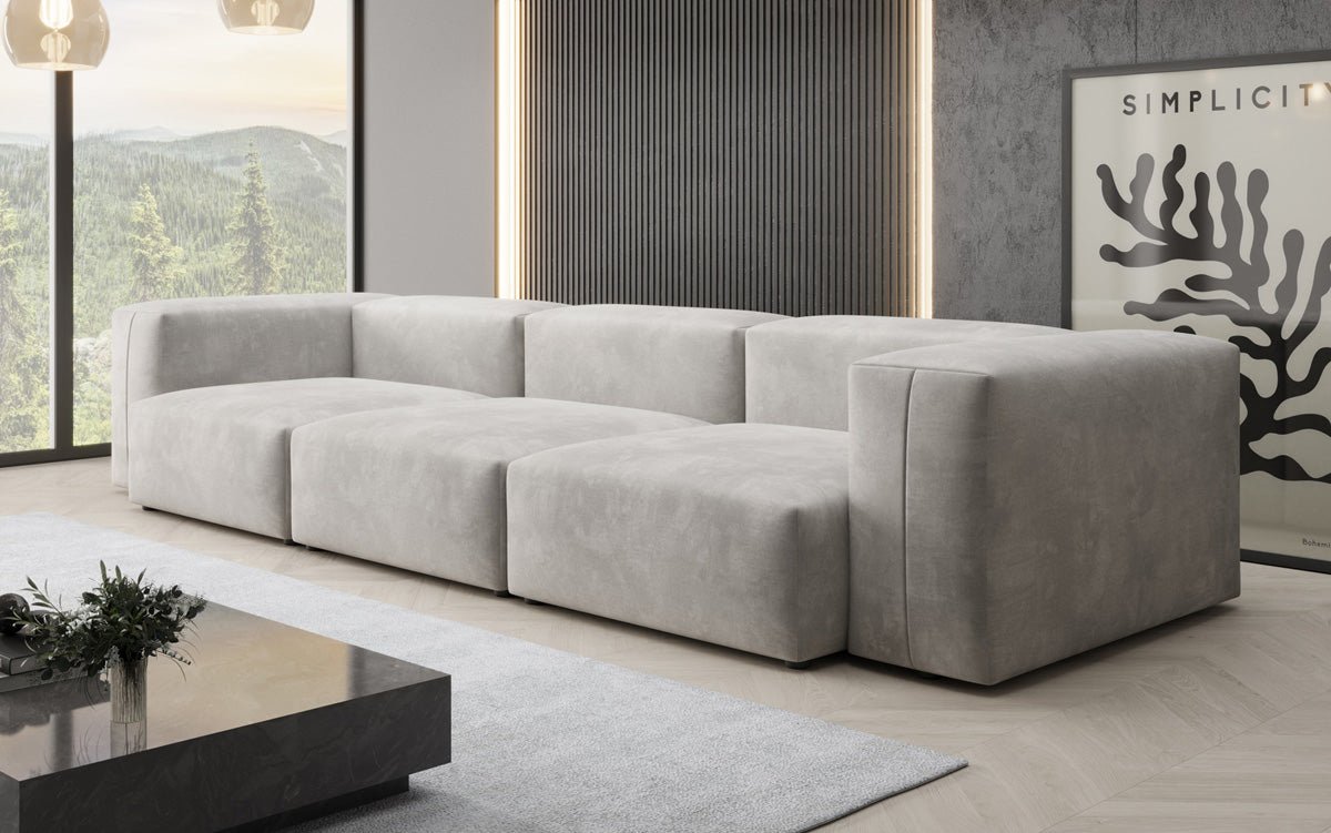 Designer 3-Sëtz Sofa Snug aus Samt