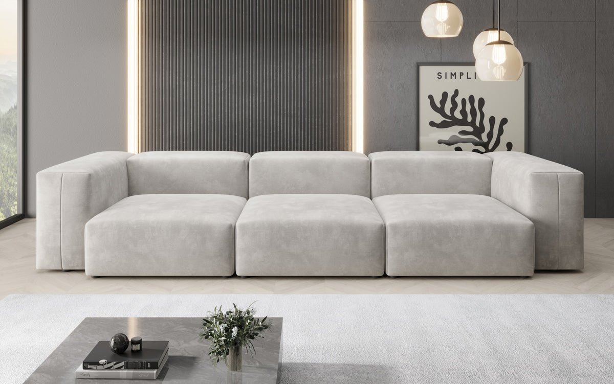 Designer 3-Sëtz Sofa Snug aus Samt