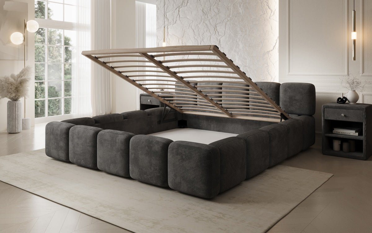 Designer Polsterbett Giulia Cord mit Stauraum