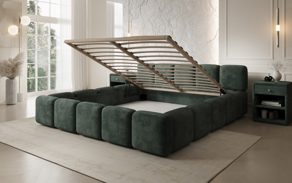 Designer-Polsterbett Giulia Cord mat Späicherplaz